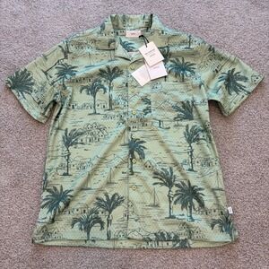 Onia x Mr Porter Air Shirt Mens Medium Green Mesh Casual Button Down Palm Tree